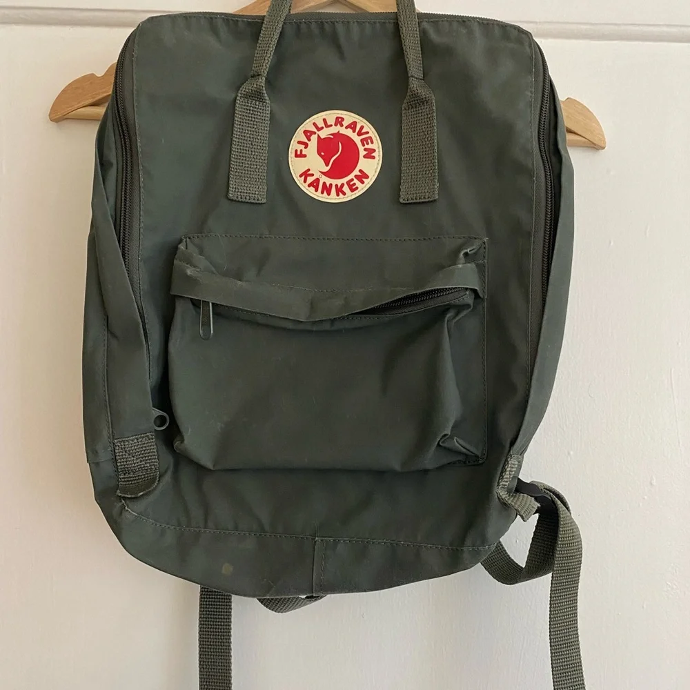 Fjallraven Kanken Backpack in Dark Green with Red Logo